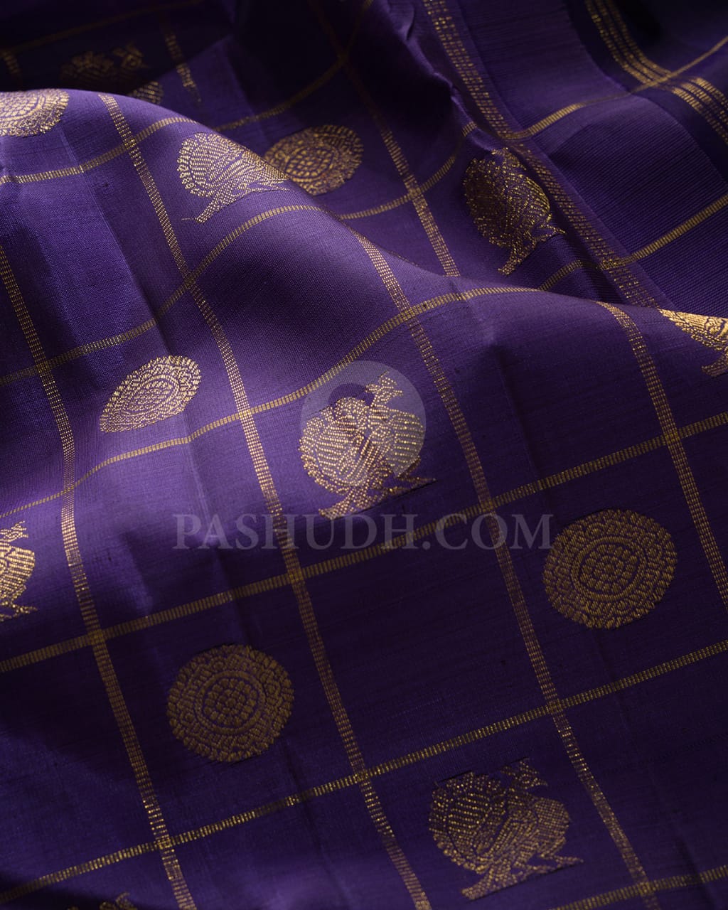 Heather Purple & Dark Purple Kanjivaram Silk Saree-F1