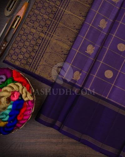 Heather Purple & Dark Purple Kanjivaram Silk Saree-F1