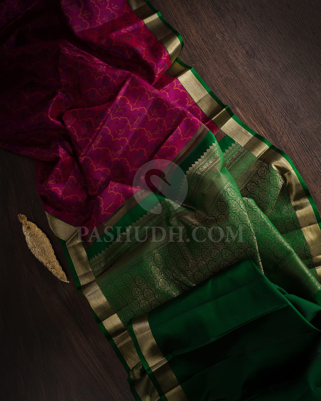 Magenta & Dark Green Kanjivaram Silk Saree-DJ354(A)