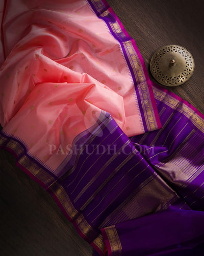 Peachy Pink & Violet Kanjivaram Silk Saree-B3