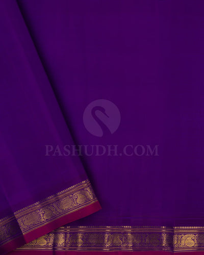 Peachy Pink & Violet Kanjivaram Silk Saree-B3