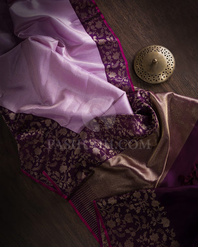 Lilac & Burgundy Kanjivaram Silk Saree-S1070(G)