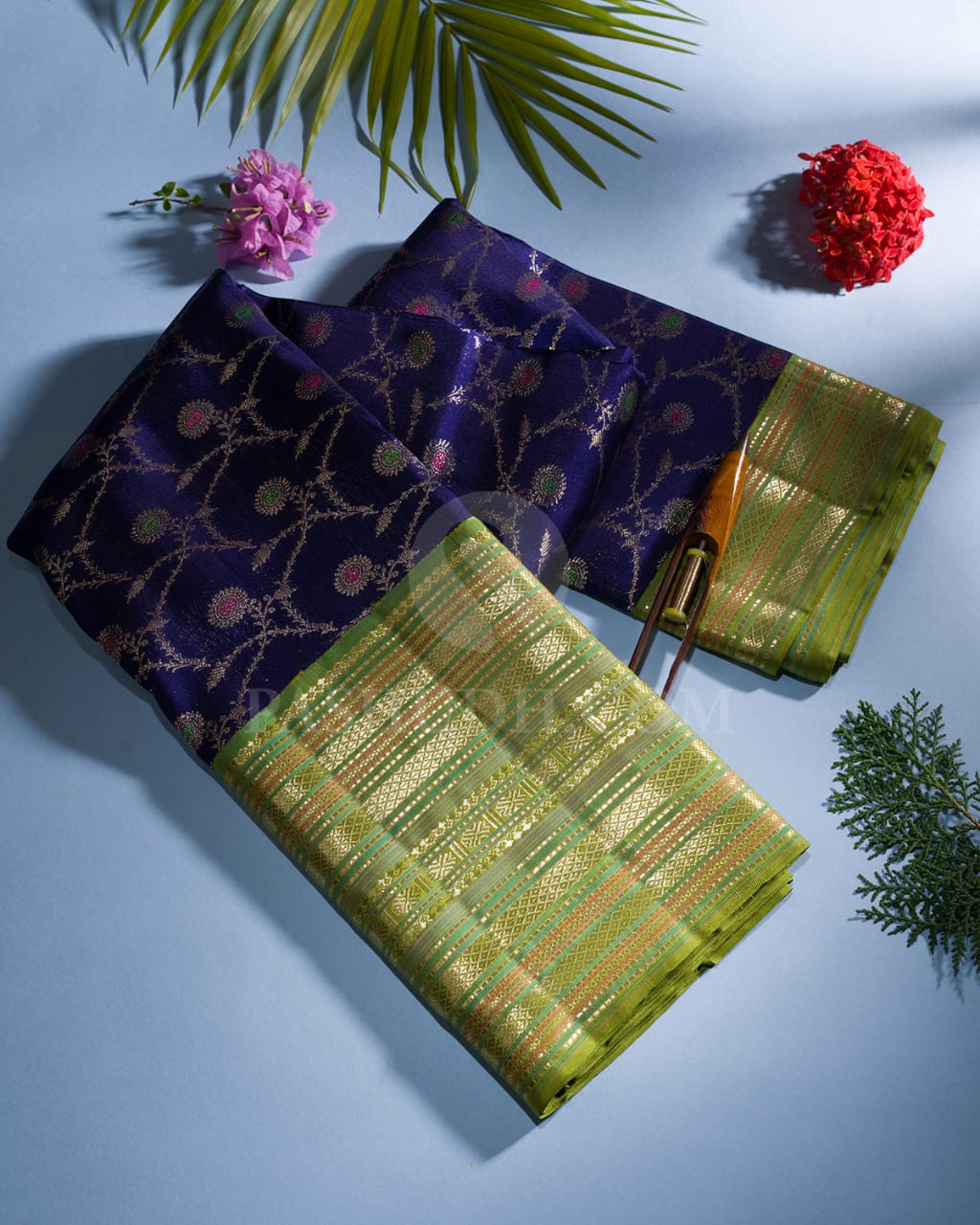 Dark Blue and Light Green kanjivaram silk saree-S1429(A)