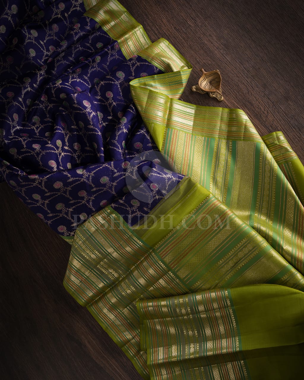 Dark Blue and Light Green kanjivaram silk saree-S1429(A)