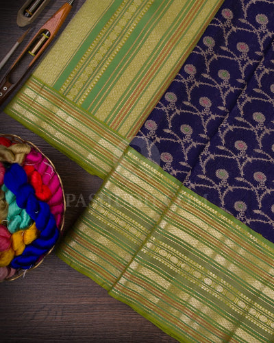 Dark Blue and Light Green kanjivaram silk saree-S1429(A)