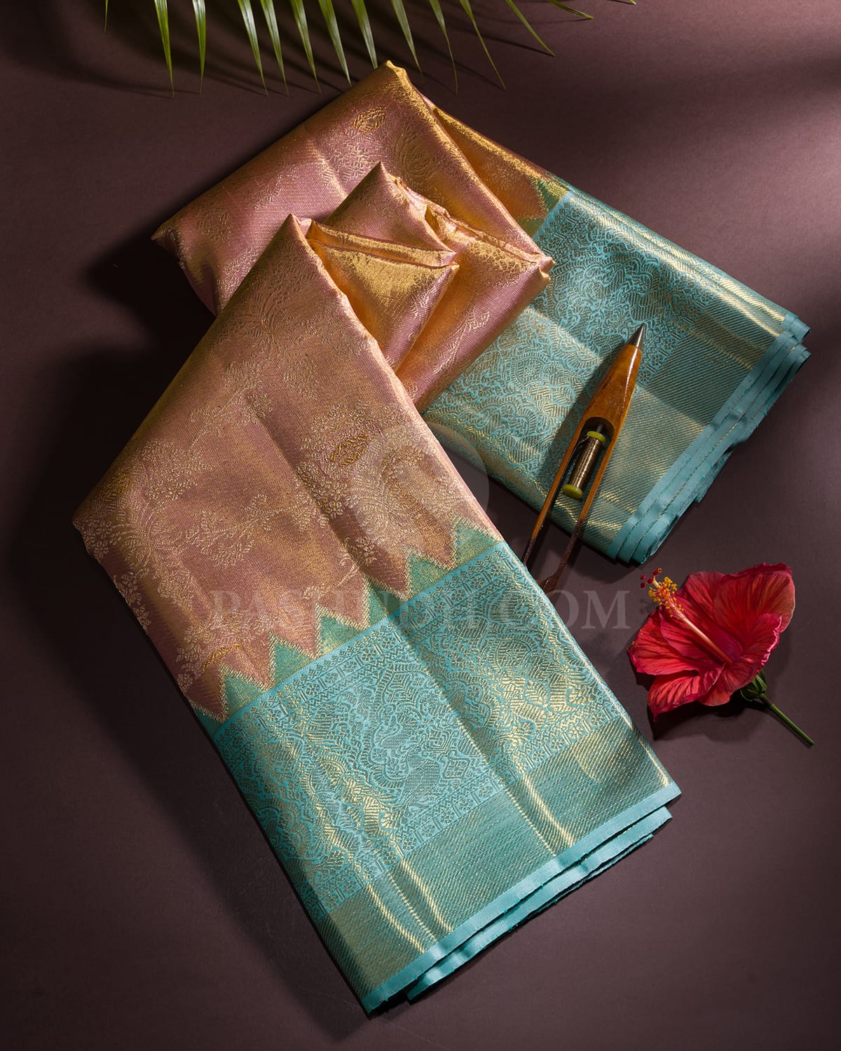 Baby Pink And Sky blue Organza Kanjivaram Silk Saree - S1169(C)