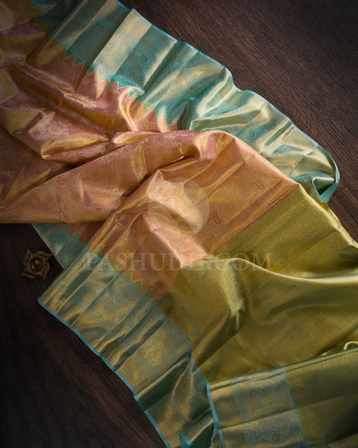 Baby Pink And Sky blue Organza Kanjivaram Silk Saree - S1169(C)