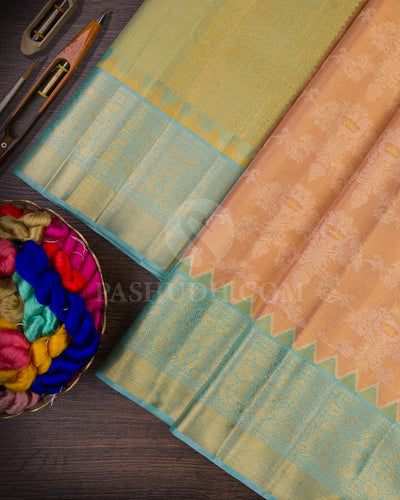 Baby Pink And Sky blue Organza Kanjivaram Silk Saree - S1169(C)