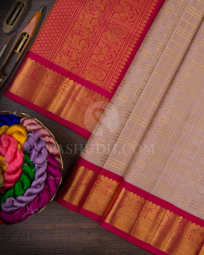 Pink Shot Beige & Rani Pink Korvai Kanjivaram Silk-B4