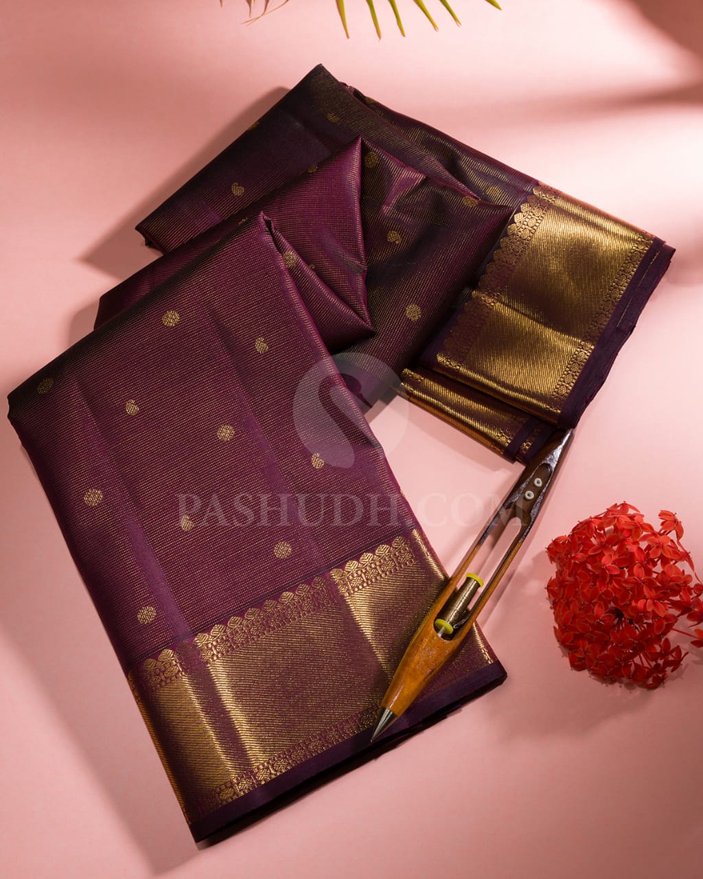 Brown & Purple Kanjivaram Silk Saree-B8