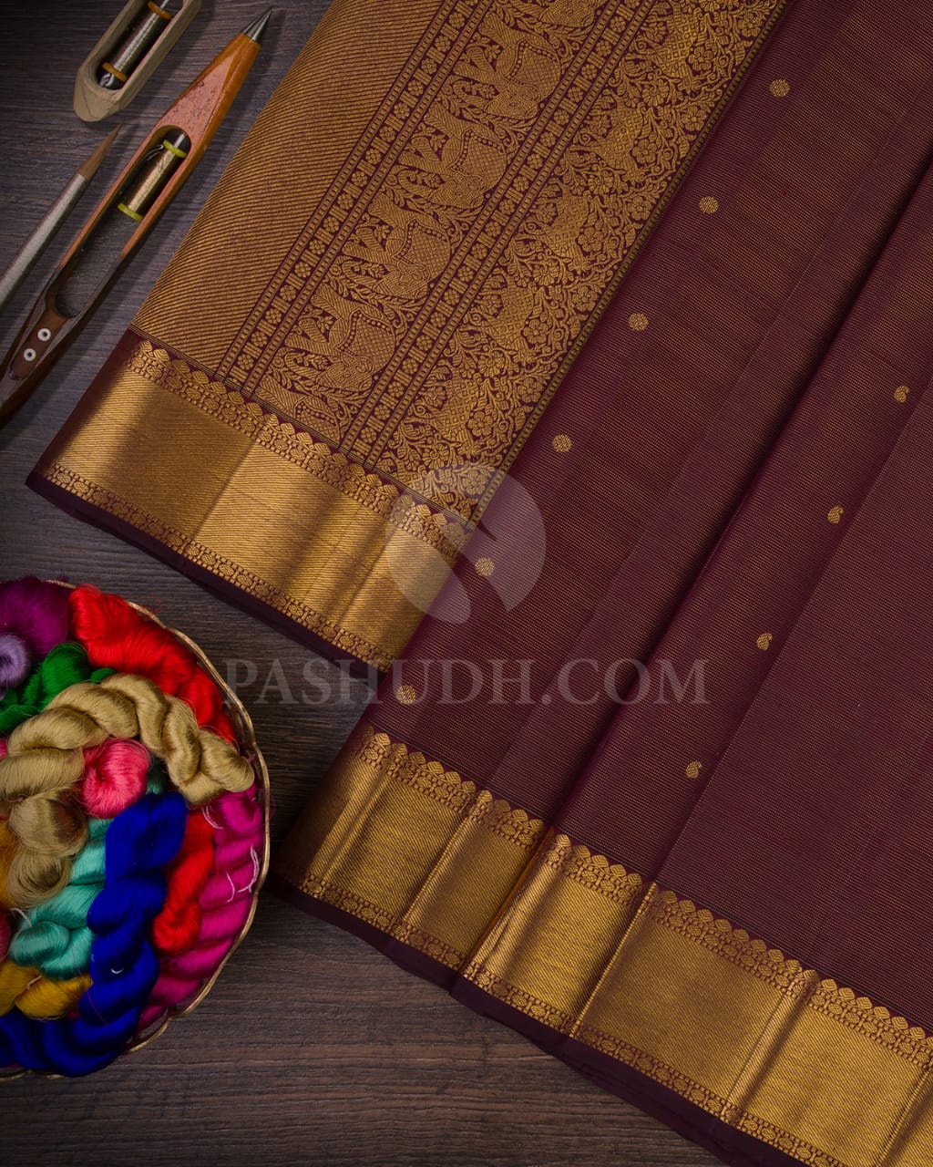 Brown & Purple Kanjivaram Silk Saree-B8