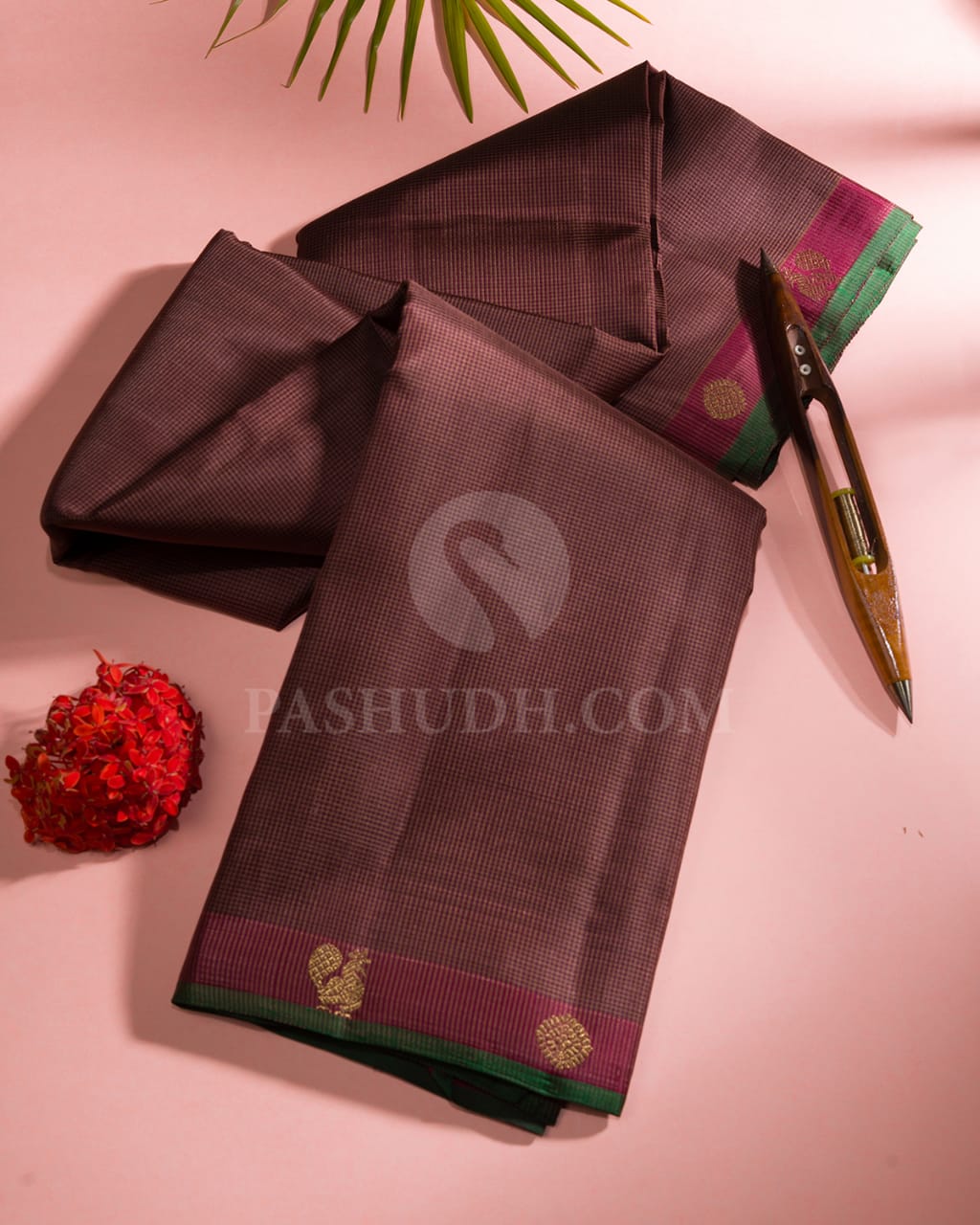 Brown & Maroon Kanjivaram Silk Saree-B1