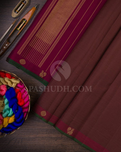 Brown & Maroon Kanjivaram Silk Saree-B1