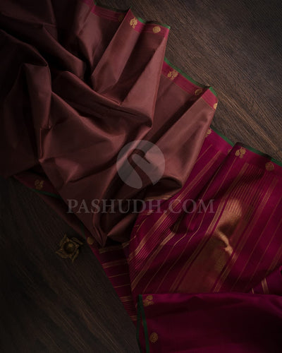 Brown & Maroon Kanjivaram Silk Saree-B1