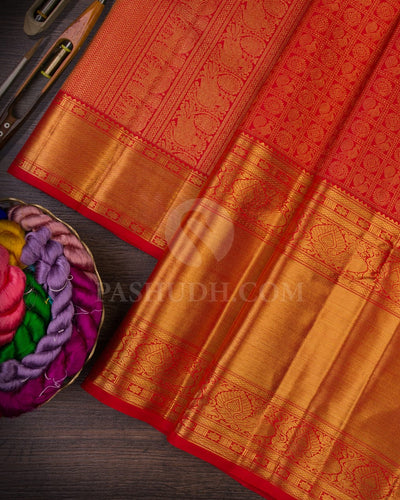 Bright Red Bridal Kanjivaram Silk Saree-B11