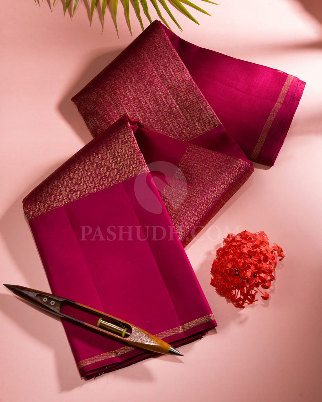 Crimson Pink Kanjivaram Silk Saree-G1