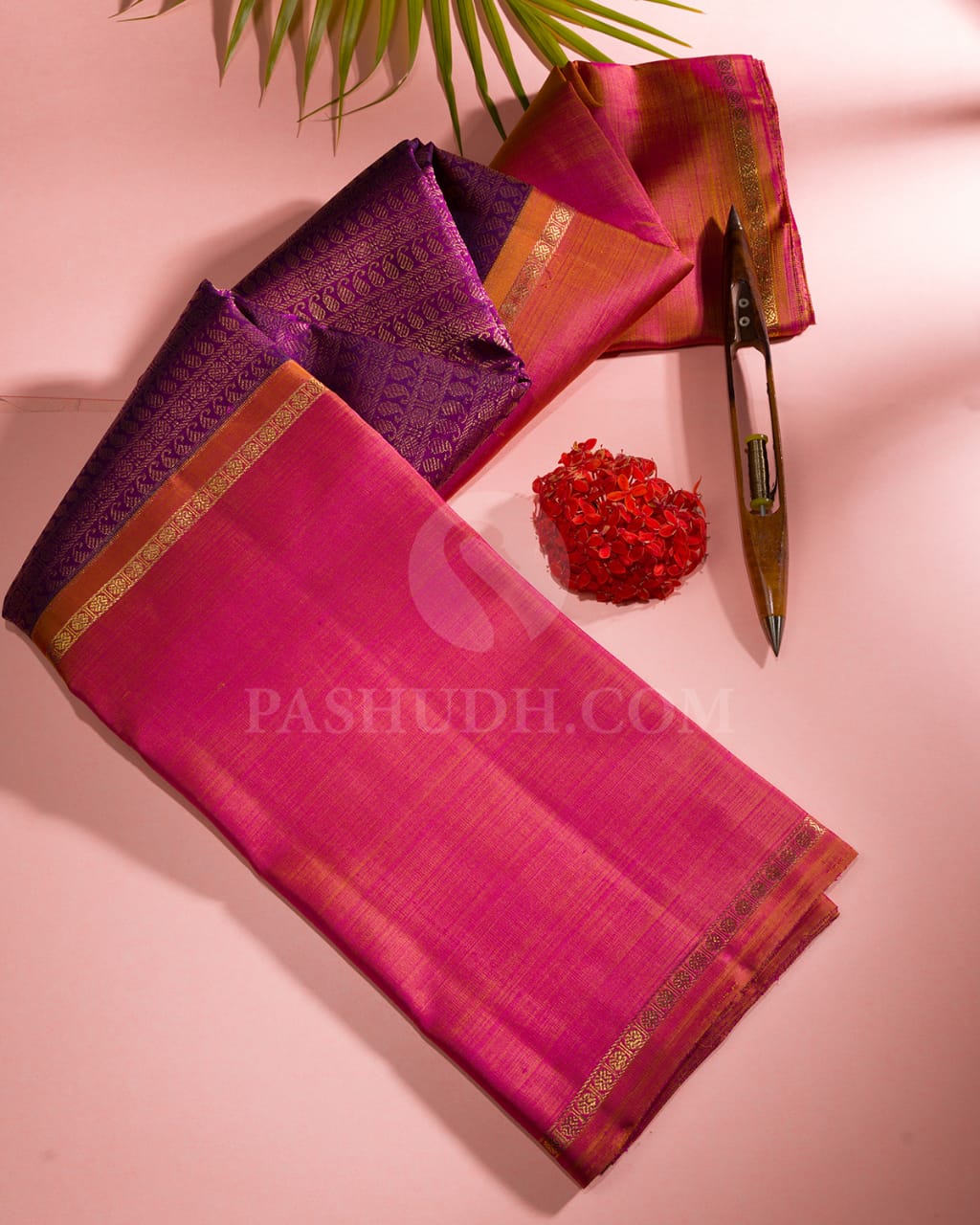 Violet & Rose Dual Shade Pink Kanjivaram Silk Saree-E2