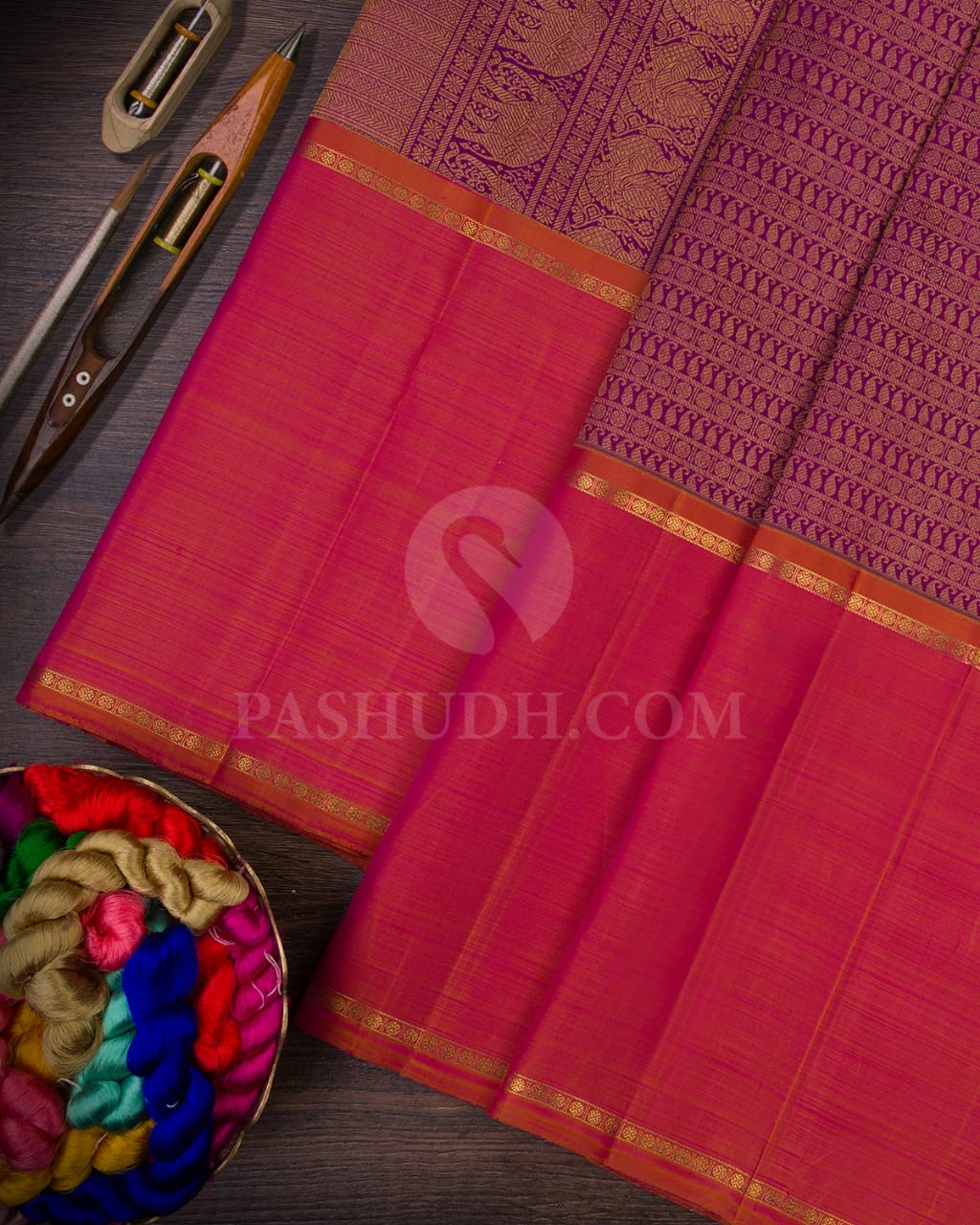 Violet & Rose Dual Shade Pink Kanjivaram Silk Saree-E2