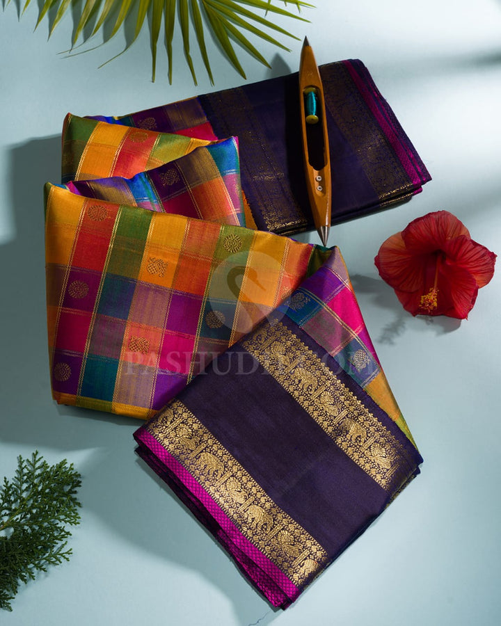 Multihued Pure Kanjivaram Silk Saree-H8