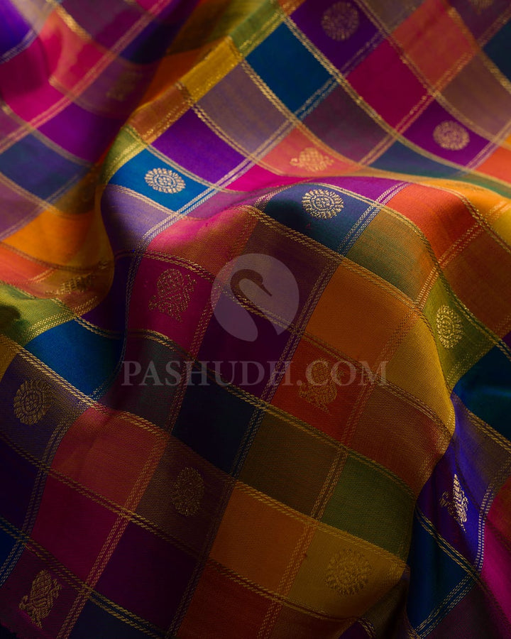 Multihued Pure Kanjivaram Silk Saree-H8