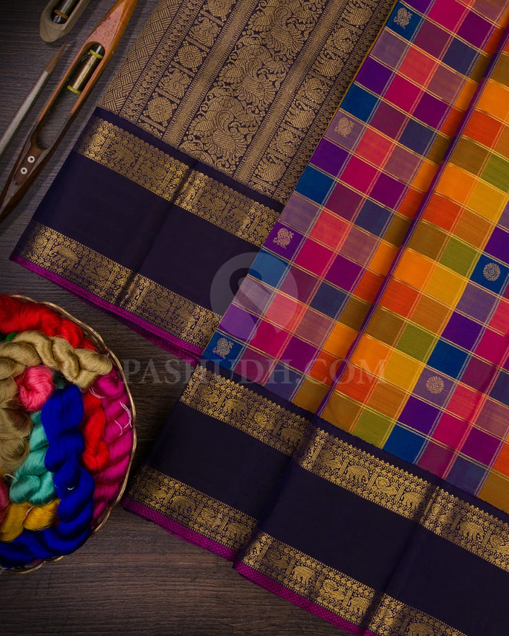 Multihued Pure Kanjivaram Silk Saree-H8