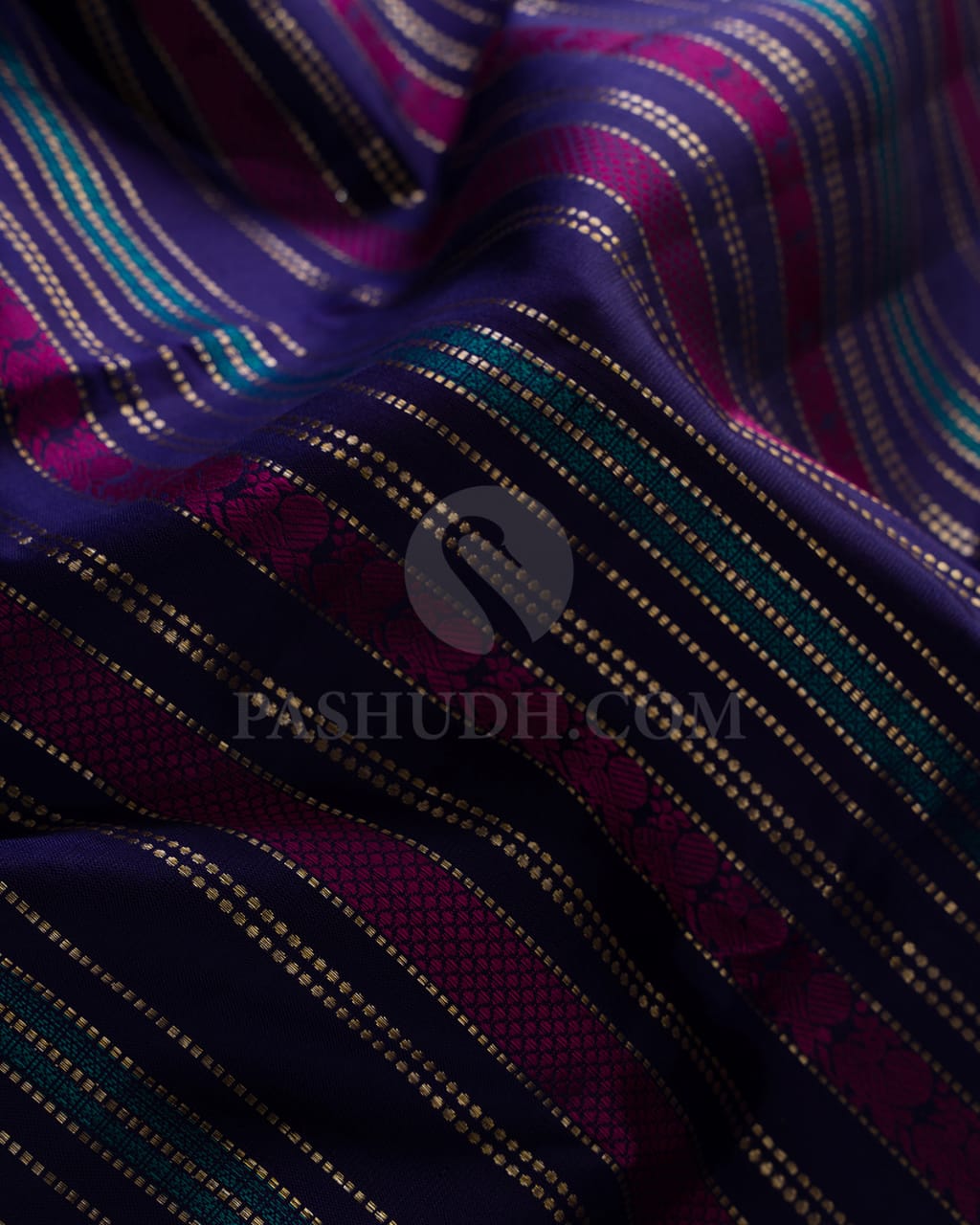 Navy Blue,Magenta & Baby Pink Kanjivaram Silk Saree-S1428(A)