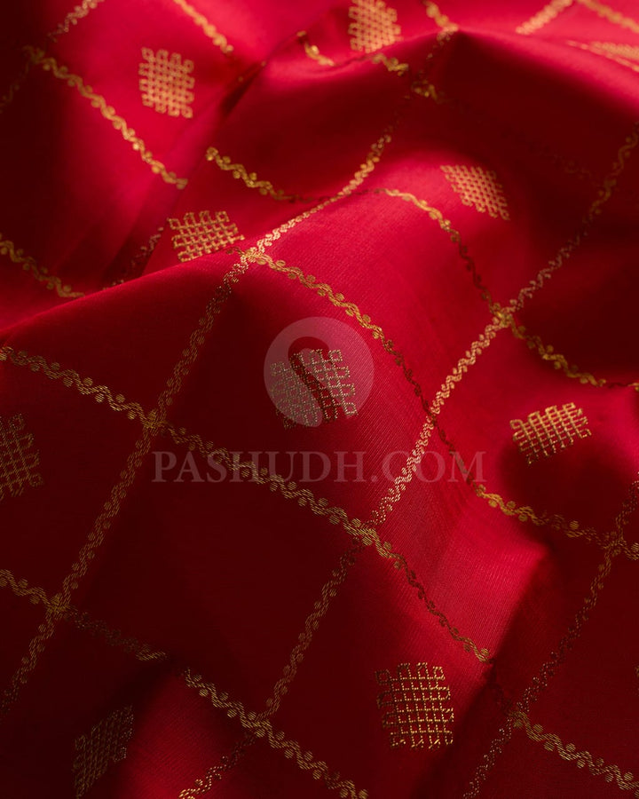 Red, Orange & Rani Pink Kanjivaram Silk Saree- H2