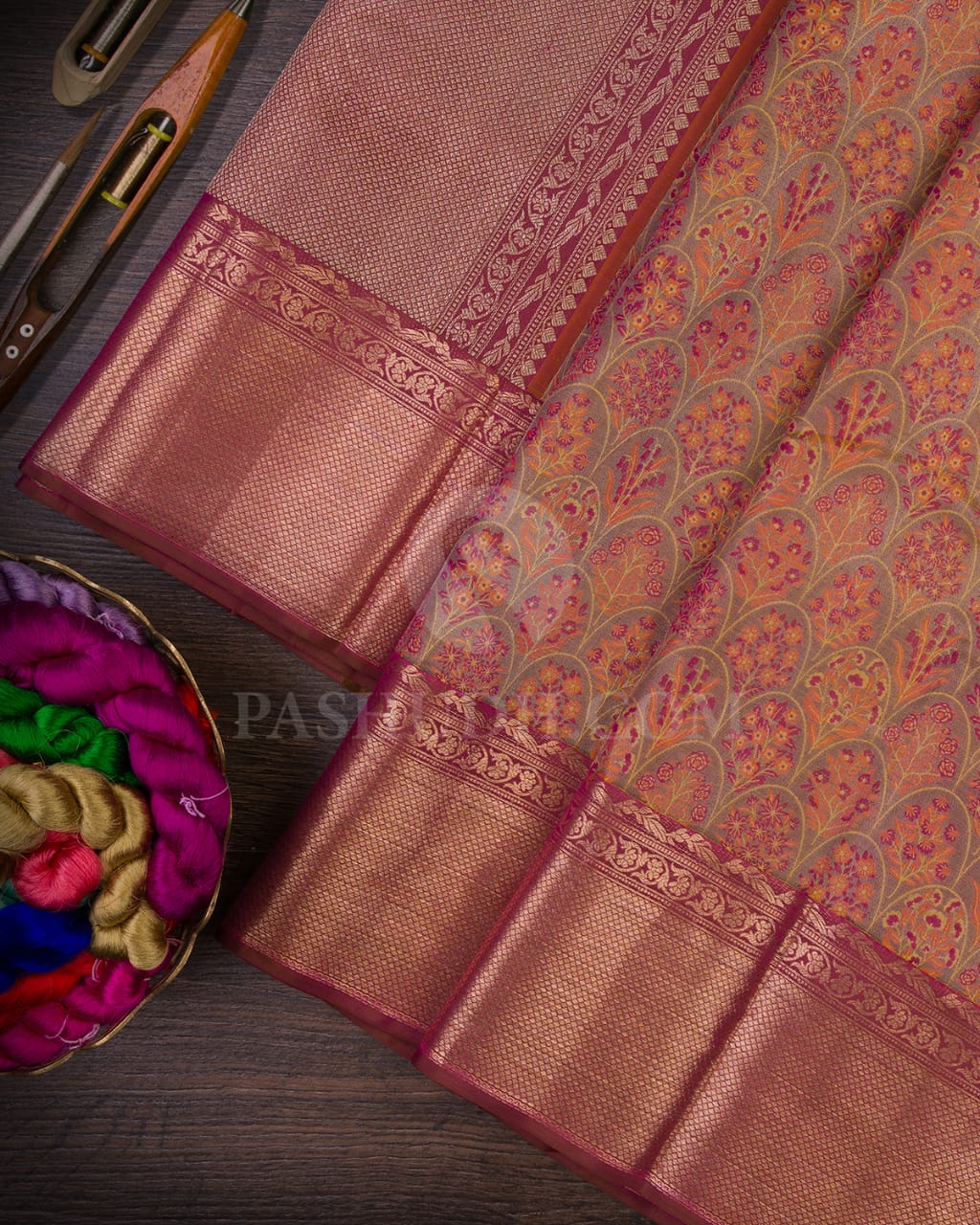 Mehendi Green & Old Rose kanjivaram silk saree-D621(A)
