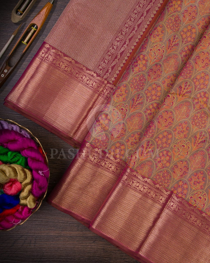 Mehendi Green & Old Rose kanjivaram silk saree-D621(A)