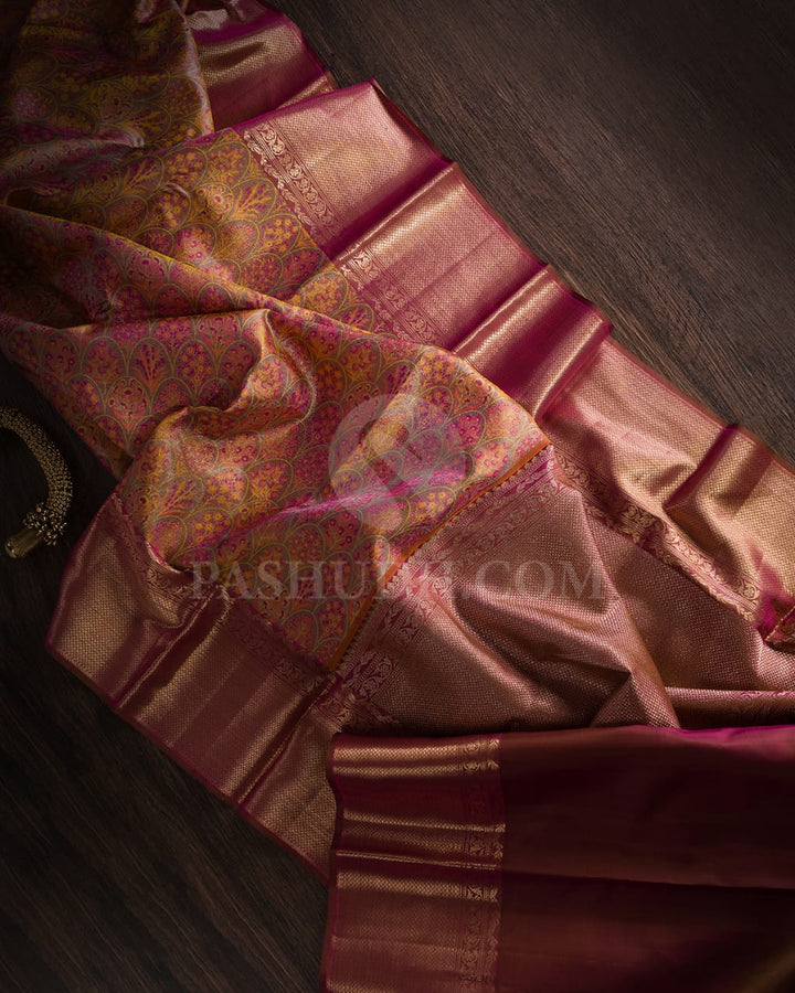 Mehendi Green & Old Rose kanjivaram silk saree-D621(A)