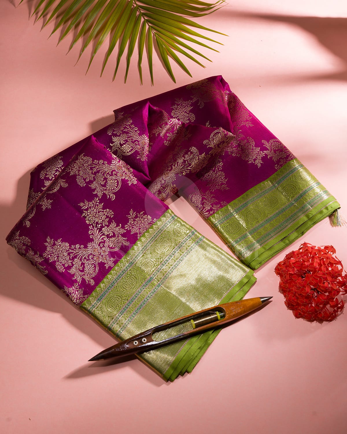 Magenta & Pear Green Kanjivaram Silk Saree-S1093(F)