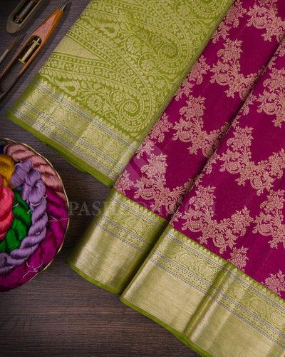 Magenta & Pear Green Kanjivaram Silk Saree-S1093(F)