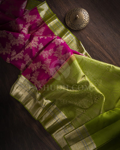 Magenta & Pear Green Kanjivaram Silk Saree-S1093(F)