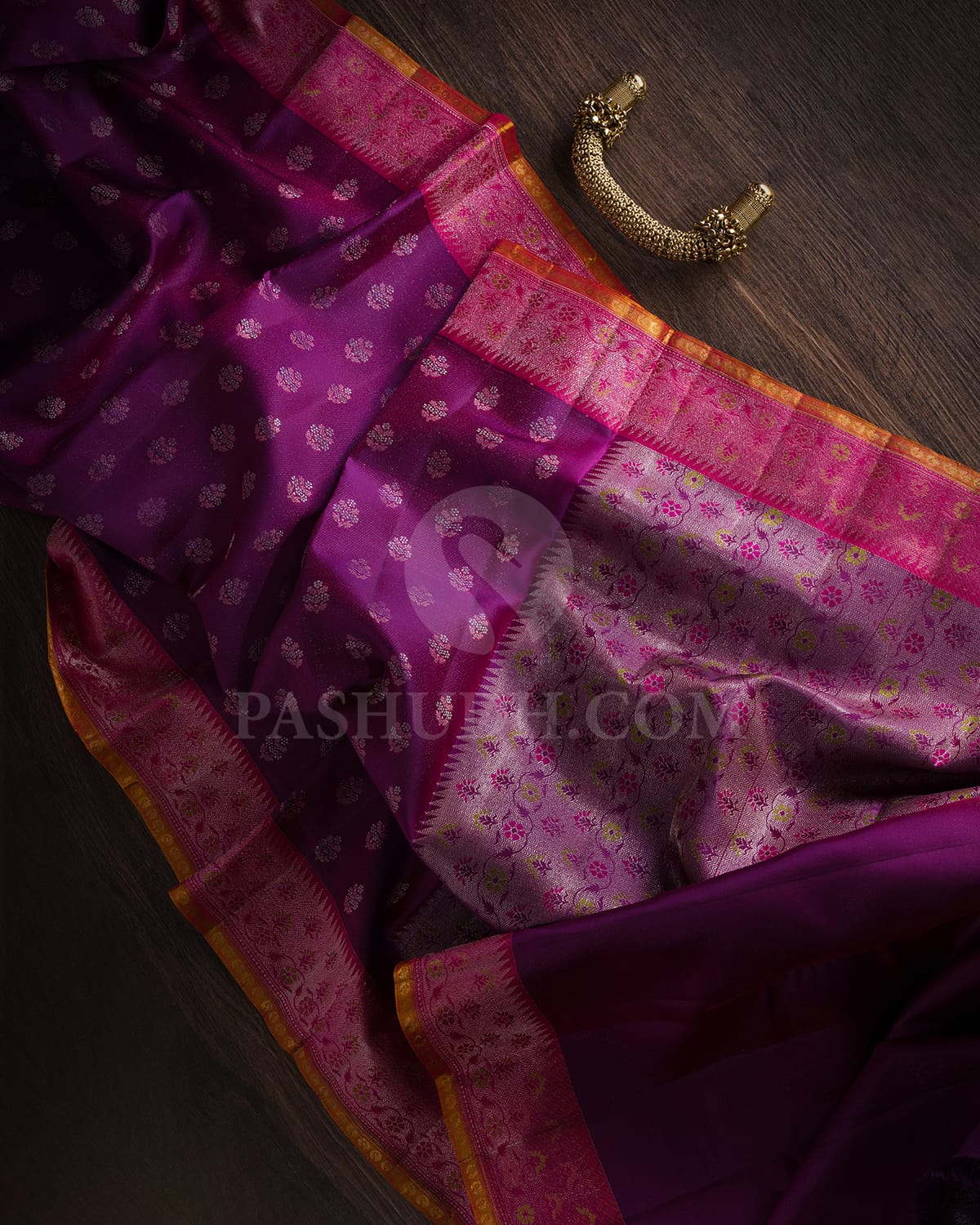 Dark Lavender & Pink Kanjivaram Silk Saree-DJ353(C)