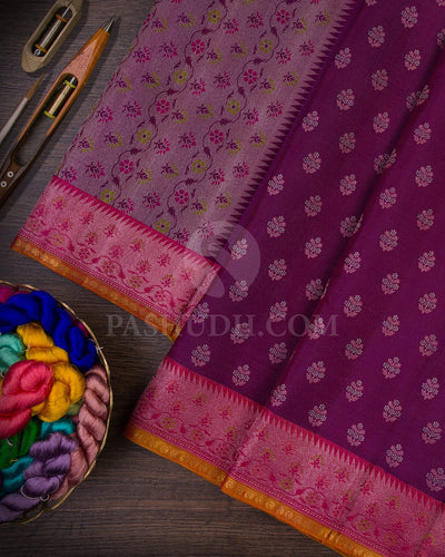 Dark Lavender & Pink Kanjivaram Silk Saree-DJ353(C)