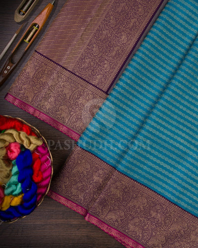 Anandha Blue, Dark Blue & Rani Pink Vanasingaram Kanjivaram Silk Saree-S1276(D)