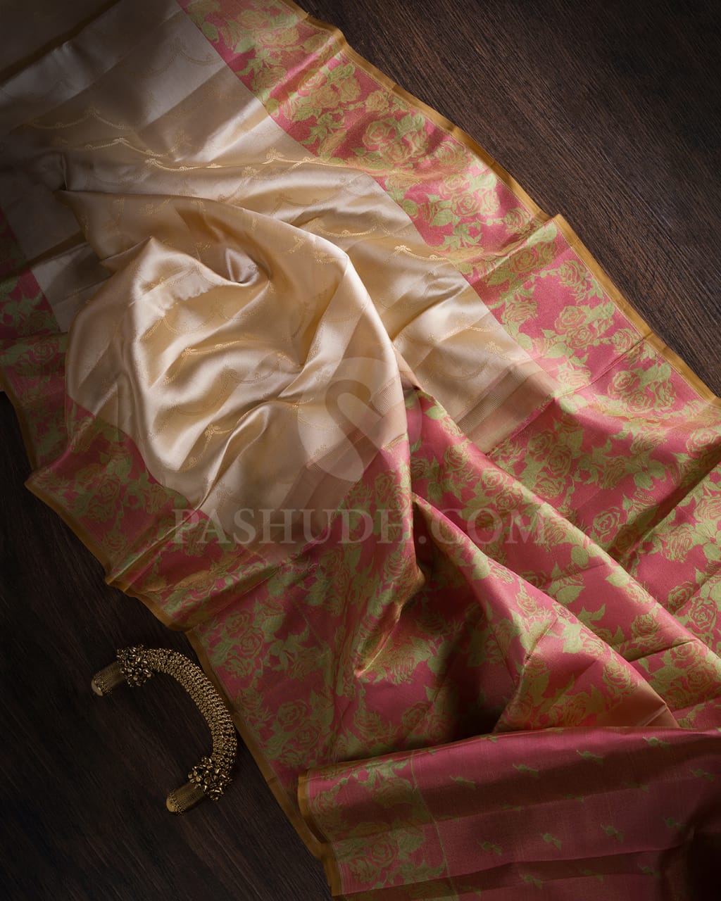 Cream & Light Pink Kanjivaram Silk Saree-DJ351(D)