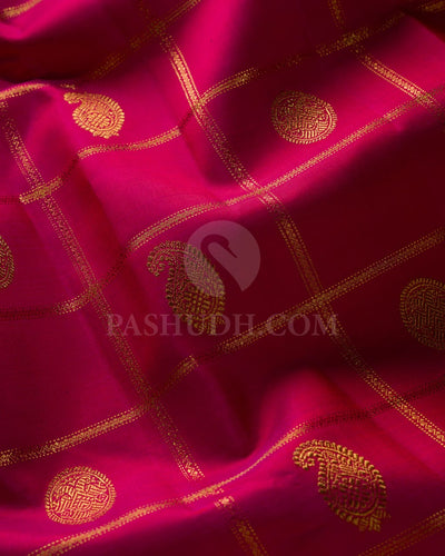 Dual Shaded Rani Pink & Bottle Green Kanjivaram Silk Saree-H4