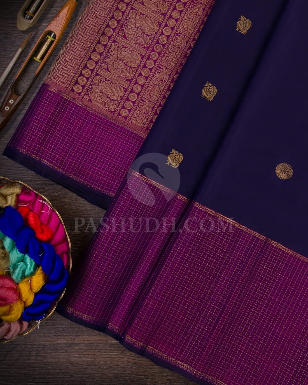 Navy Blue & Magenta kanjivaram silk saree-B7