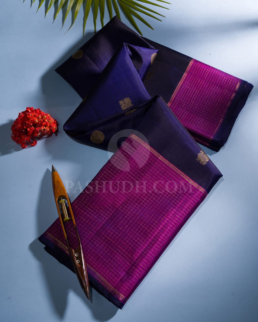 Navy Blue & Magenta kanjivaram silk saree-B7