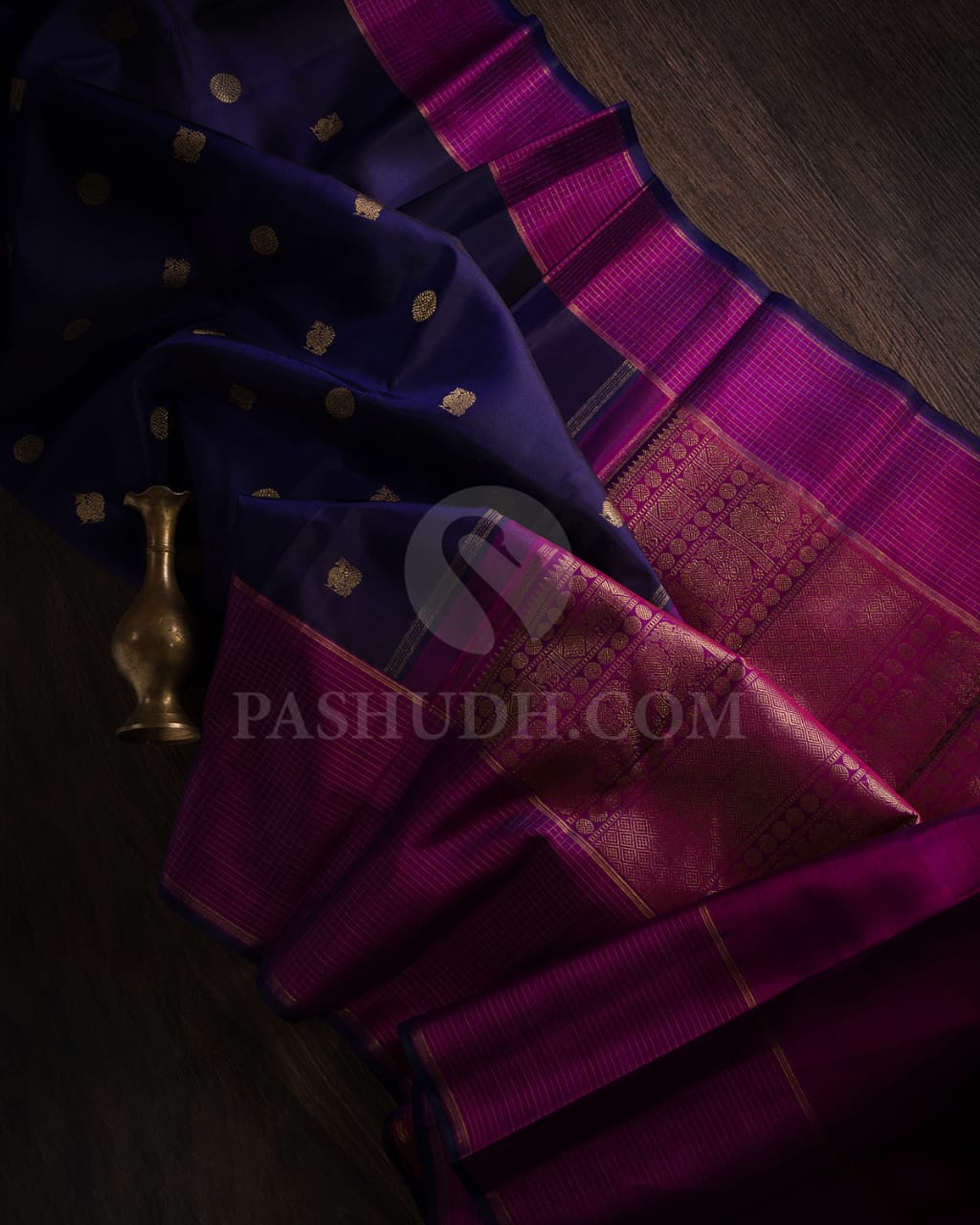 Navy Blue & Magenta kanjivaram silk saree-B7