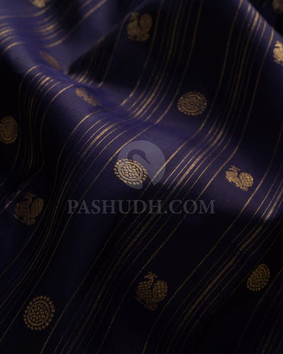 Navy Blue & Magenta Vertical Pattern Kanjivaram Silk Saree-F2