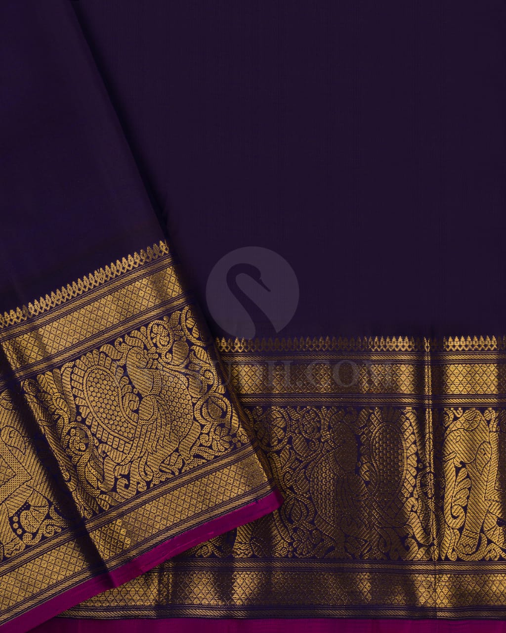 Pastel Pink & Navy Blue Kanjivaram Silk Saree-H5