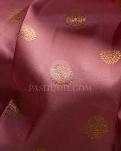 Pastel Pink & Navy Blue Kanjivaram Silk Saree-H5