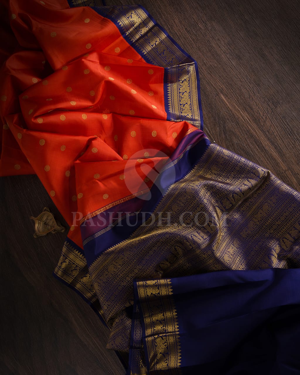 Orange & Navy Blue Kanjivaram Silk Saree-A1