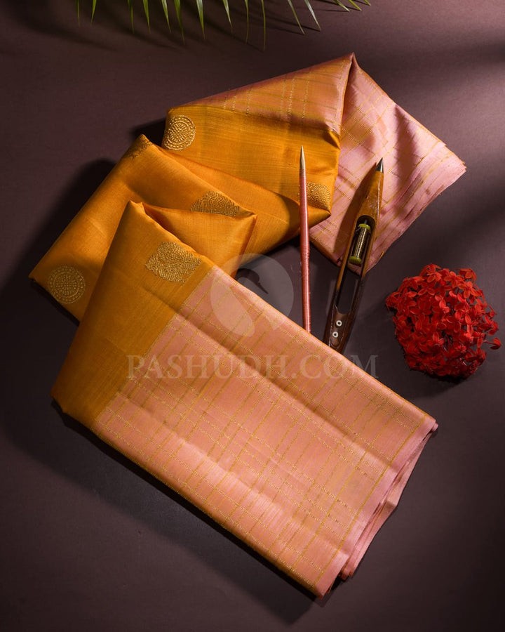 Mango Yellow & Lace Pink Kanjivaram Silk Saree-I1