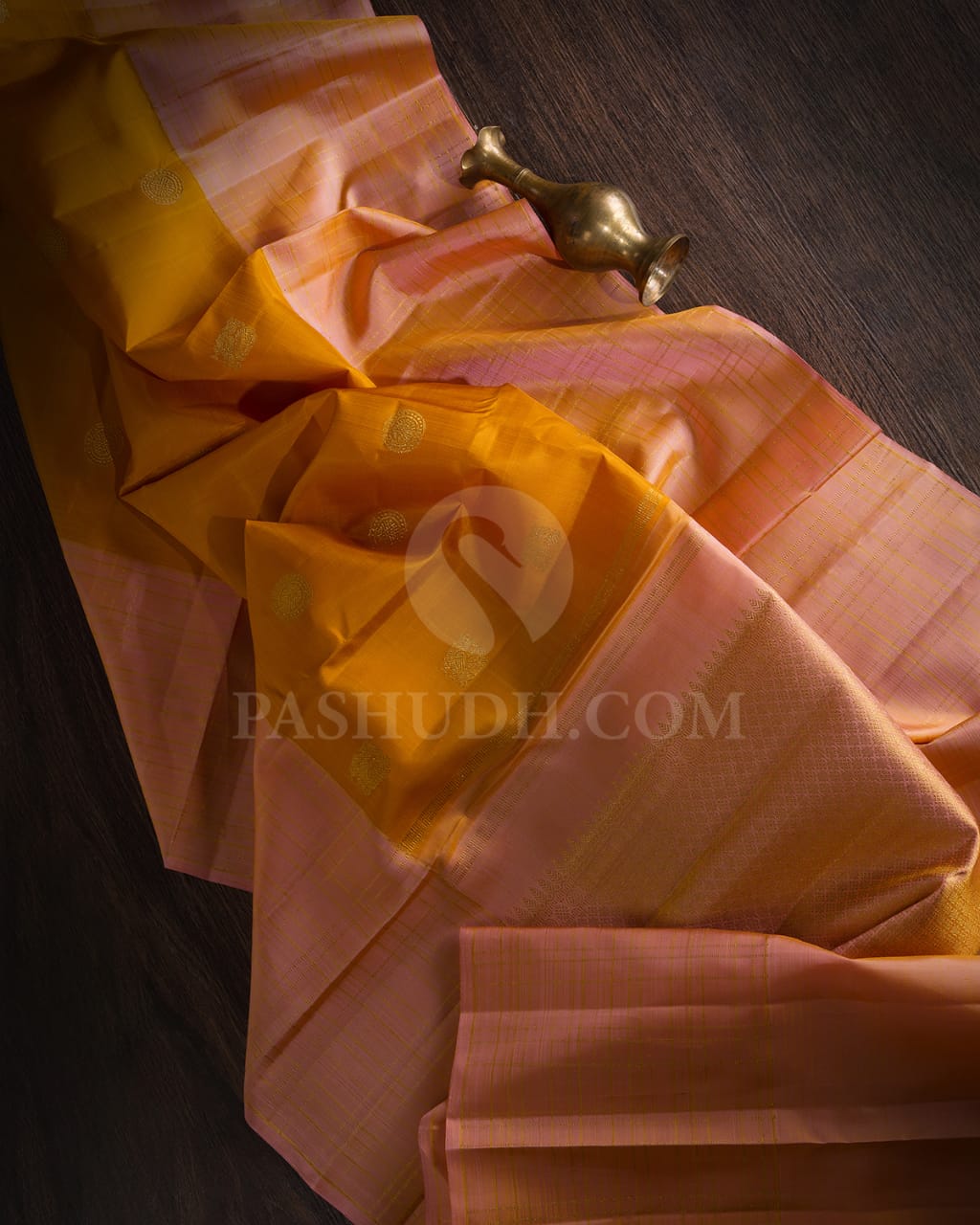 Mango Yellow & Lace Pink Kanjivaram Silk Saree-I1