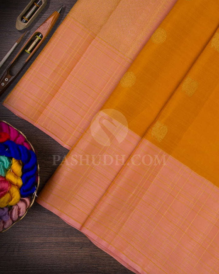 Mango Yellow & Lace Pink Kanjivaram Silk Saree-I1