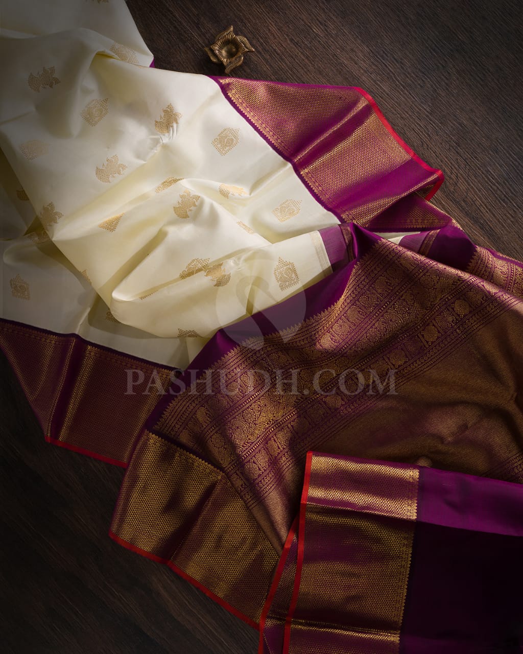 Half White & Purple Kanjivaram Silk Saree-H3