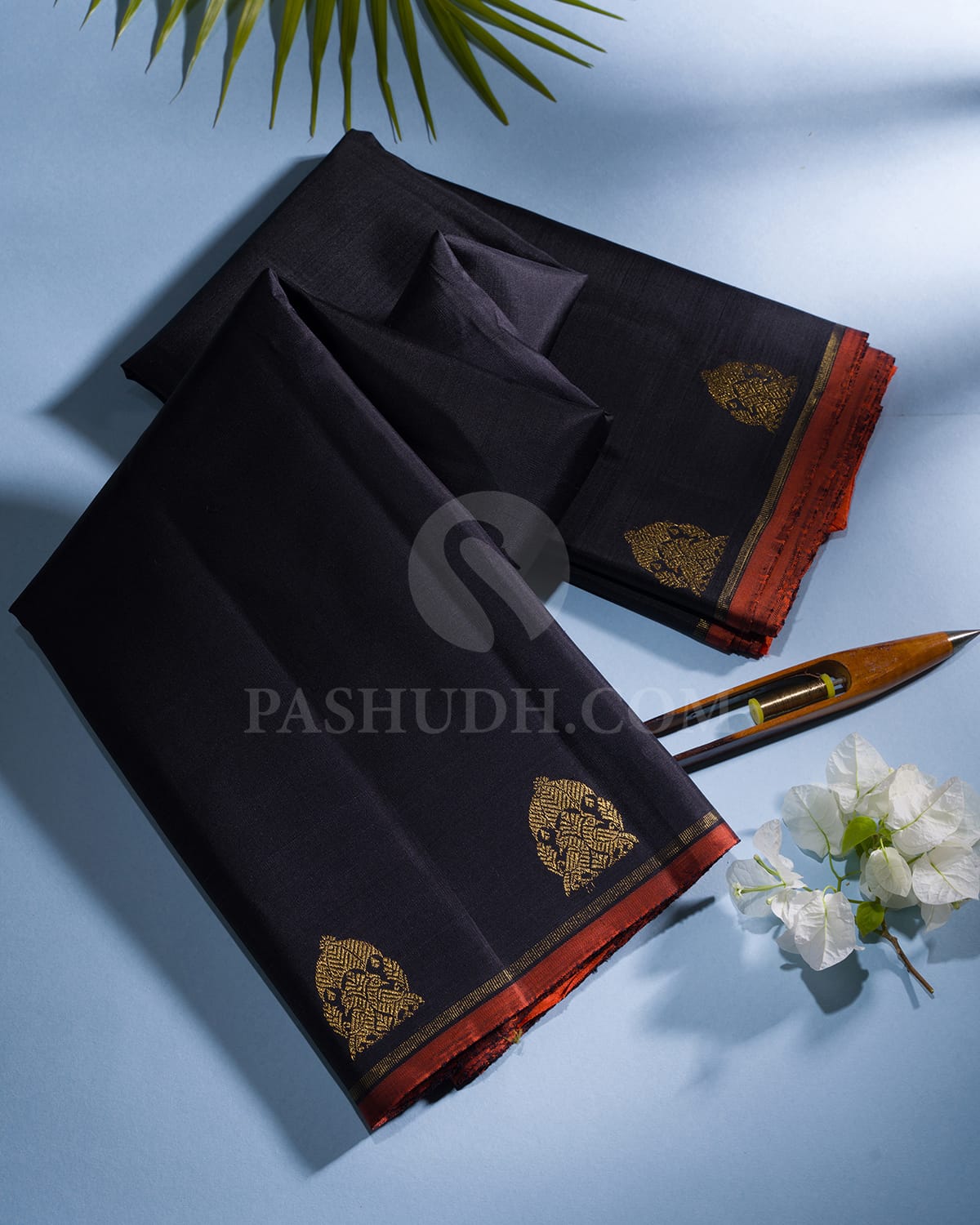 Black & Orange Kanjivaram Silk Saree-J2